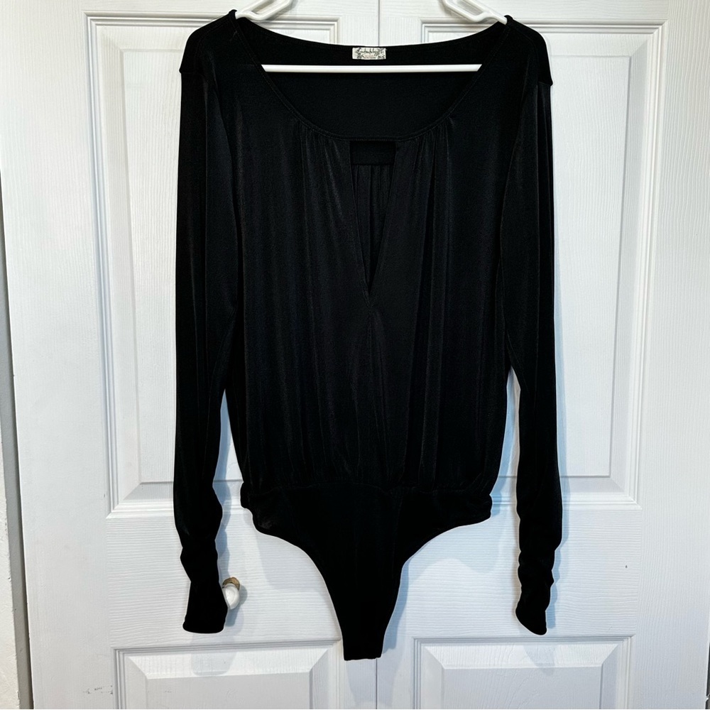 Free People Intimately Kaya Black Keyhole Long Sleeve Bodysuit Size Large